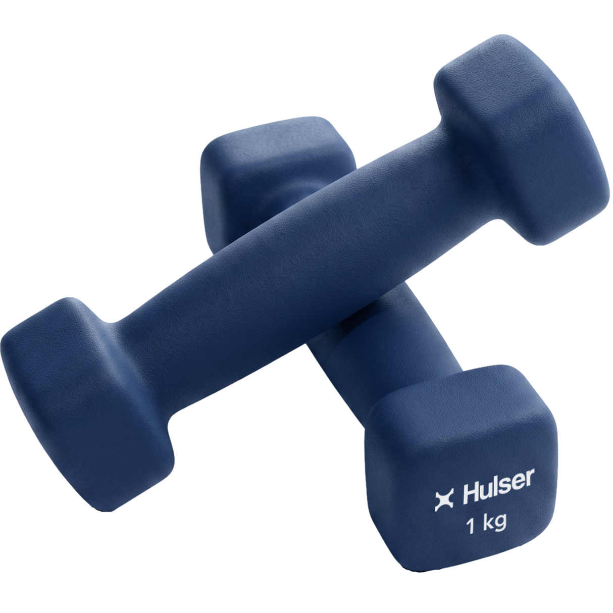 Blauwe neopreen dumbbell van 1 kg met antislip coating en afgeronde hoeken