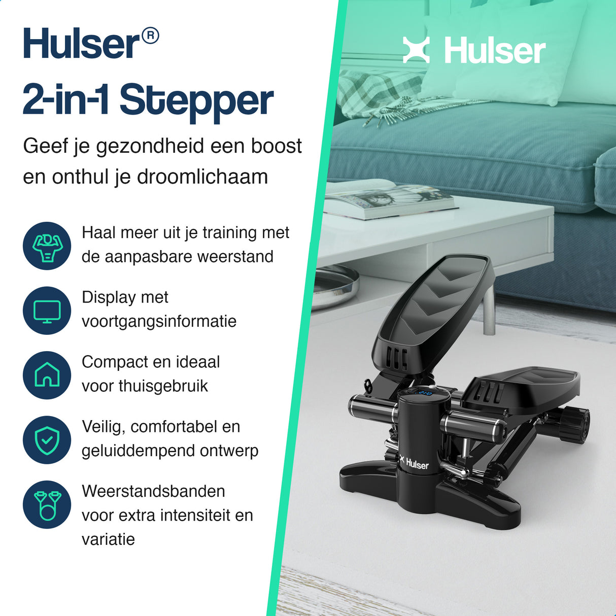 Stepper met display - Verstelbaar - met TPE weerstandsbanden set