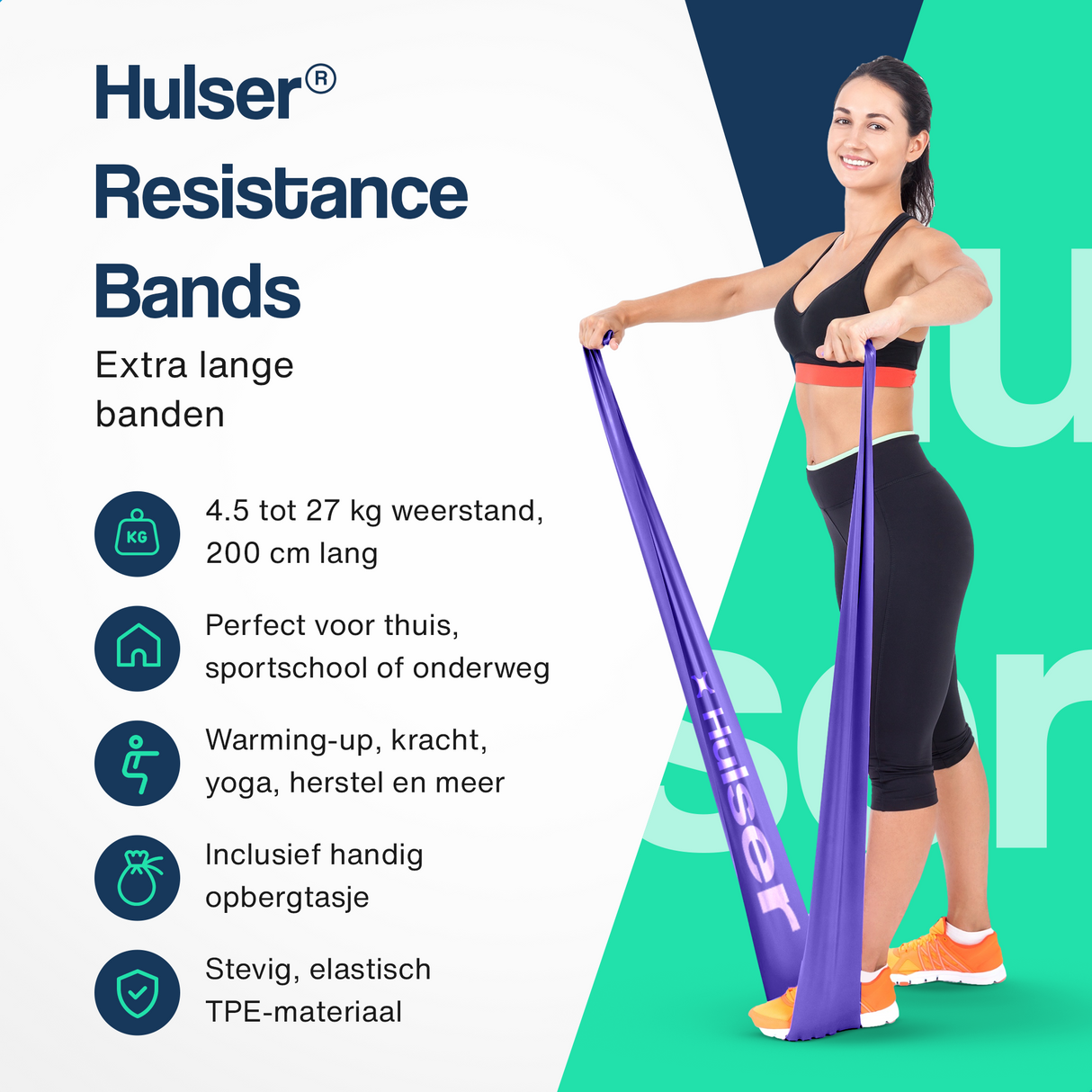 Weerstandsbanden set 200 cm - Lang - 5-delig - 4,5 tot 27 kg