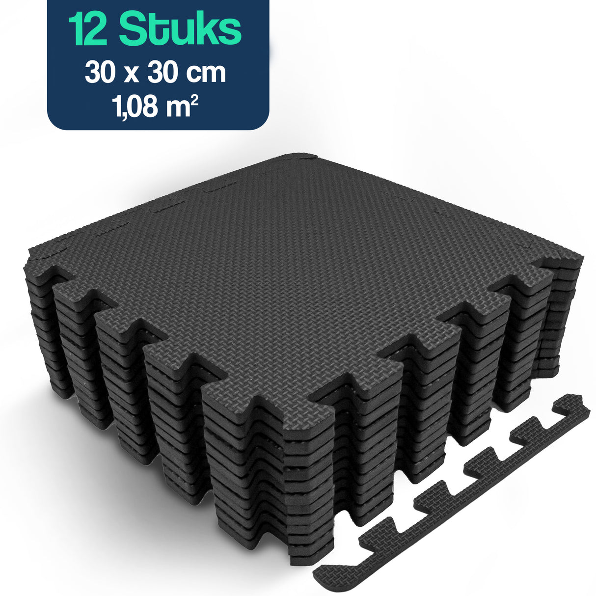 Puzzelmat - 30 x 30 x 1 cm - 12 stuks - 1,08 m2