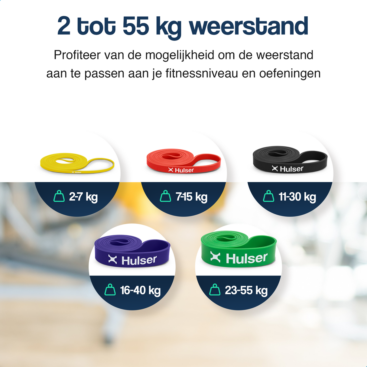 Weerstandsbanden set 104 cm met deuranker - 6-delig - 2 tot 55 kg