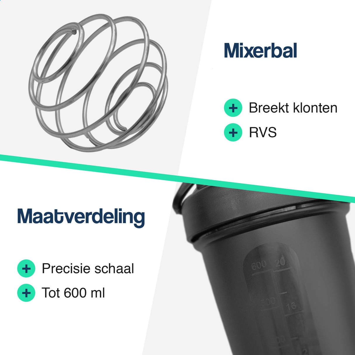 Shakebeker - 600ml - Zwart - 3 stuks
