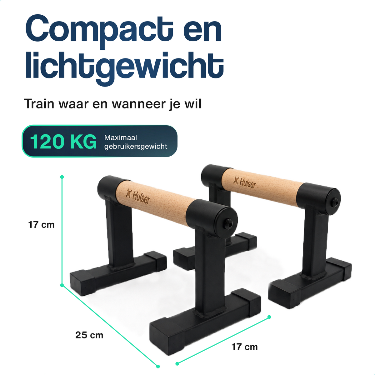 Parallettes 25 x 17 cm: licht houten stangen met zwarte voetstukken