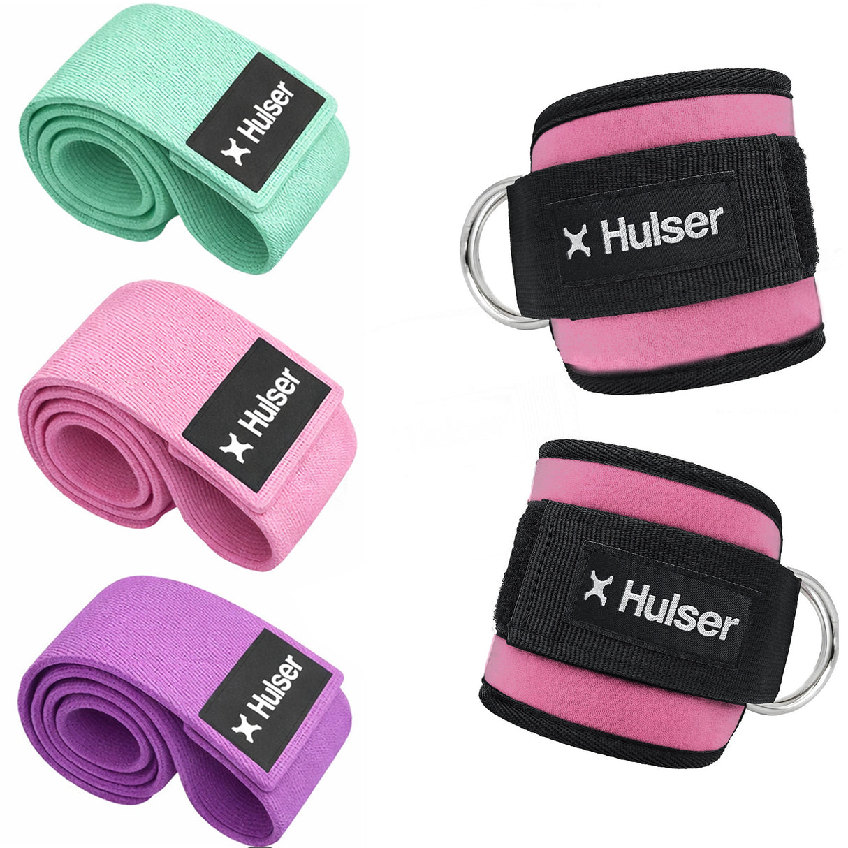 Fitness enkelbanden met weerstandsbanden bundel - Roze