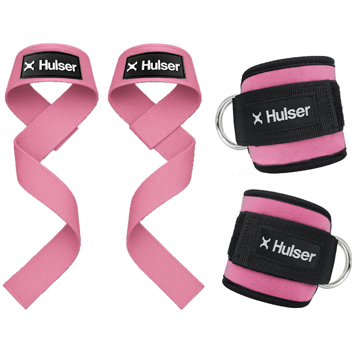 Fitness enkelbanden met lifting straps bundel - Roze