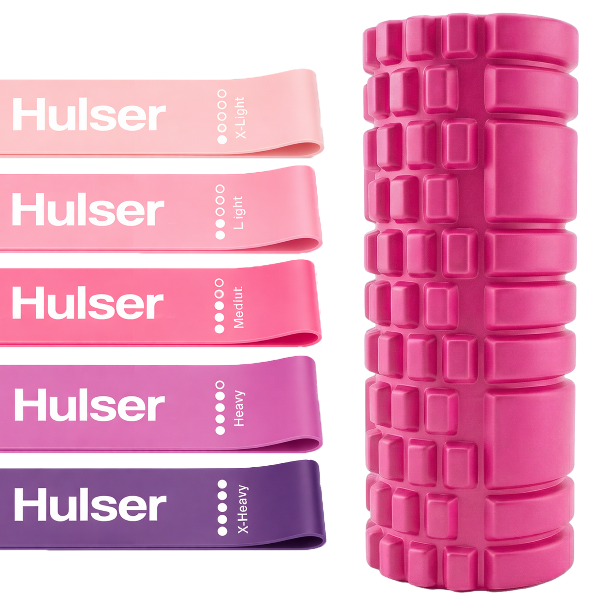 Foam roller met mini weerstandsbanden bundel - Roze