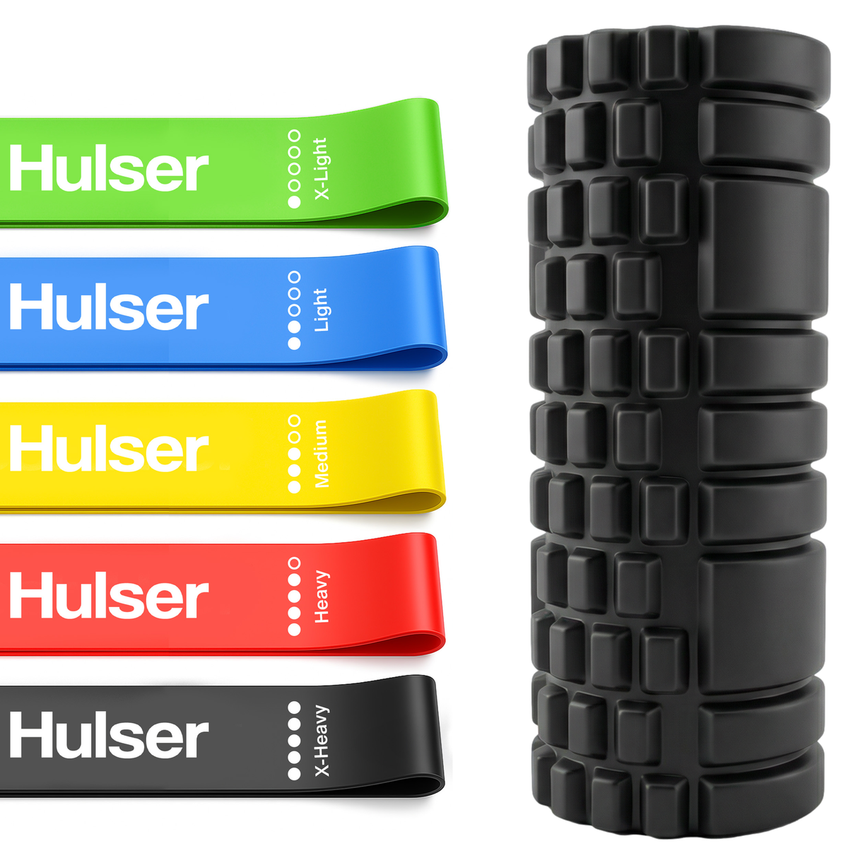 Foam roller met mini weerstandsbanden bundel - Zwart