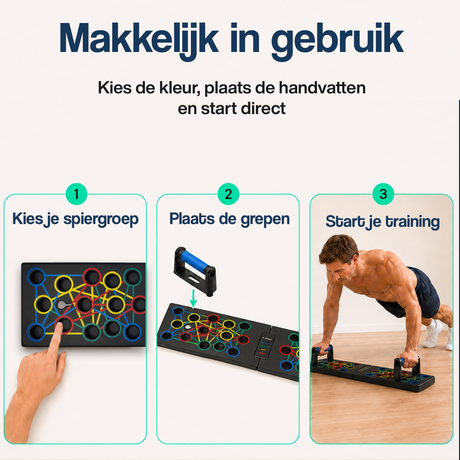 Push-up bord met gekleurde handgrepen en plaatsingsvakken