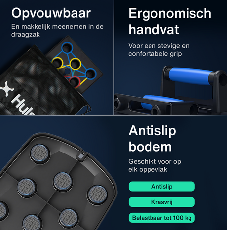 Opvouwbaar push-up bord met ergonomisch handvat en antislip bodem