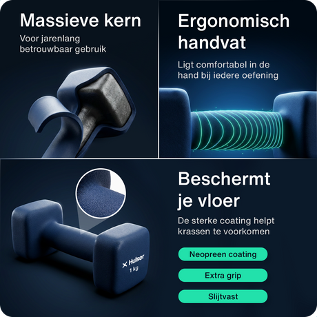 Blauwe neopreen dumbbells met comfortabele grip en antislip oppervlak