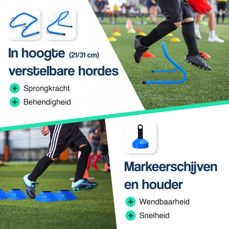 Verstelbare horden en markeerschijven voor sporttraining