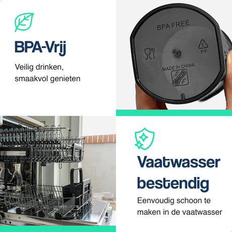 Shakebeker - 600ml - Zwart - 3 stuks