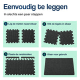 Zwarte puzzelmatten: tegels naast elkaar leggen en in elkaar klikken voor een blok