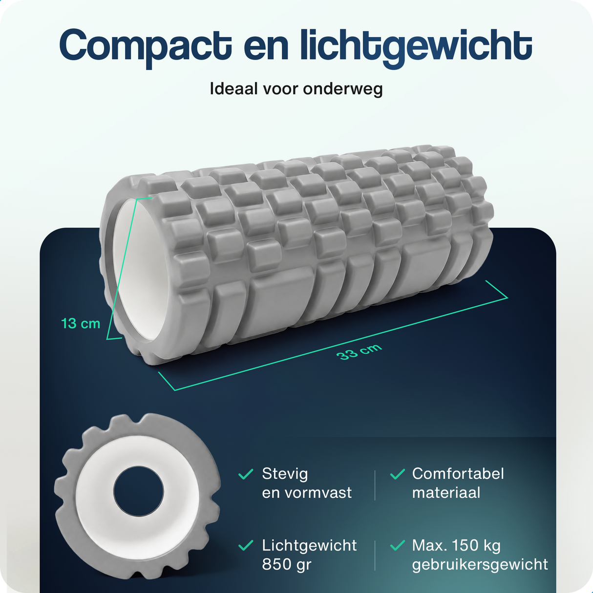 Foam roller - 33 cm - Grijs
