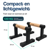 Parallettes 25 x 17 cm: licht houten stangen met zwarte voetstukken