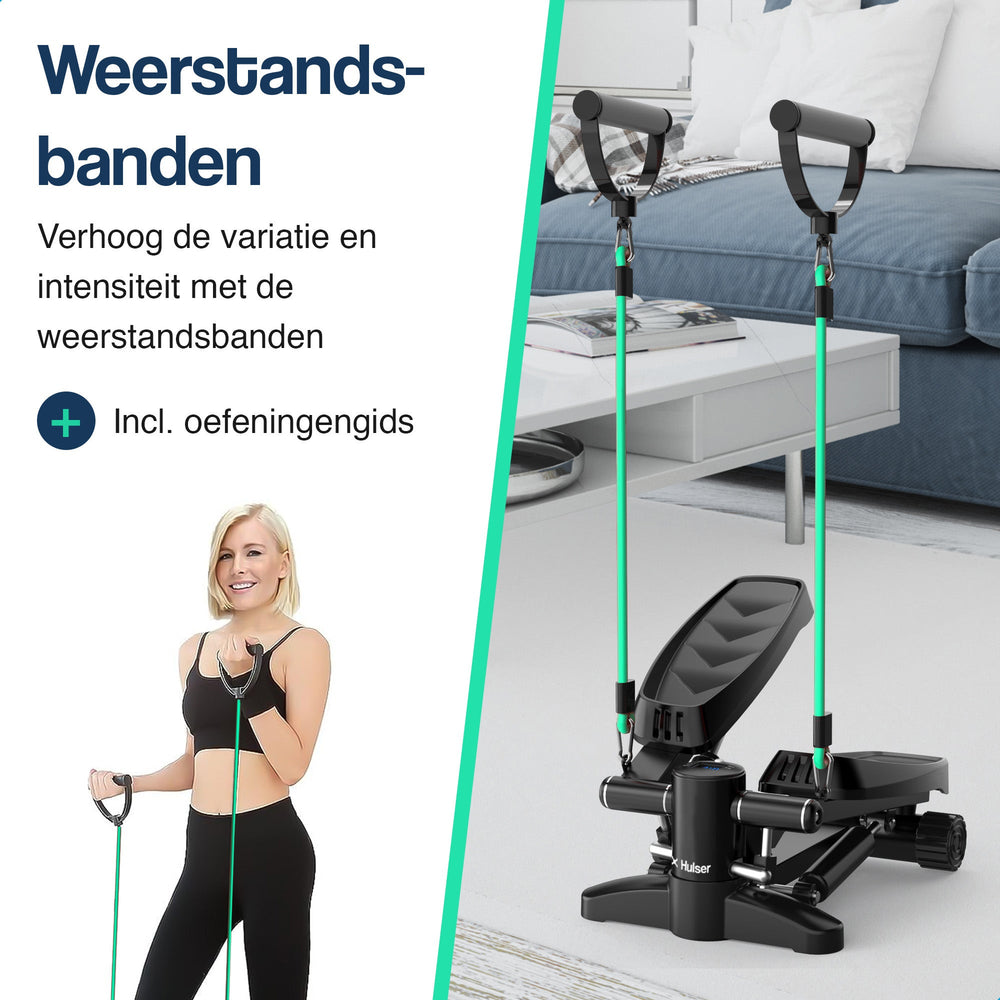 Hulser Stepper with display - Adjustable - With resistance bands - Home gym fitness device - Home sports - Twist fitness - Swing - Mini cardio home trainer Hulser Stepper with display - Adjustable - With resistance bands - Home gym fitness device - Home sports - Twist fitness - Swing - Mini cardio home trainer