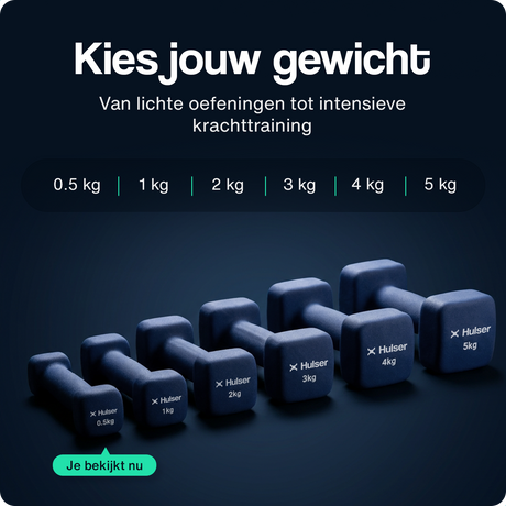 Gewichtenreeks met neopreen dumbbells, set met blauwe halters van 0,5 kg