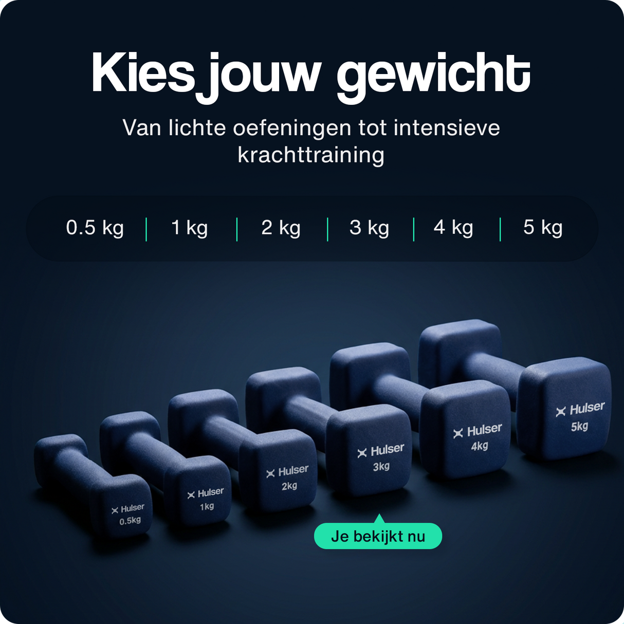 Blauwe neopreen dumbbells; 3 kg geselecteerd in gewichtenrij