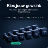 Reeks blauwe neopreen dumbbells met beschermende coating en antislip