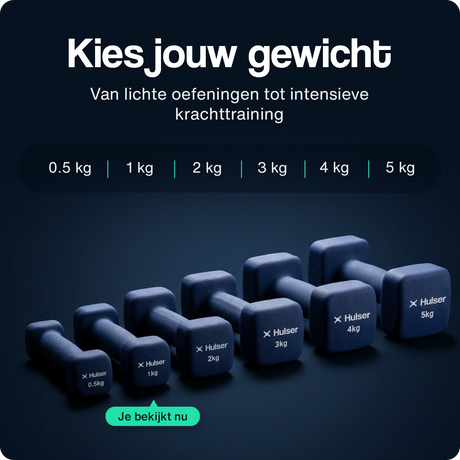 Reeks blauwe neopreen dumbbells met beschermende coating en antislip