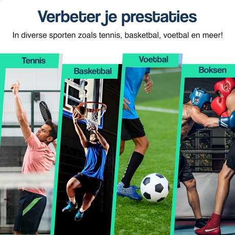 Trainingsset met sportonderdelen en trainingsfoto’s van meerdere sporten
