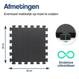 Zwarte puzzelmat met afmetingen 30×30 cm en 1 cm klikrand