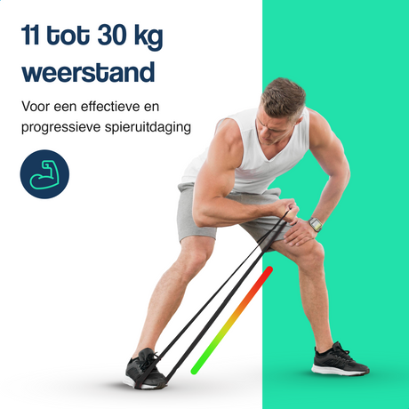 Zwarte weerstandsband met lus en Hulser-logo, rond hand en enkel gebruikt