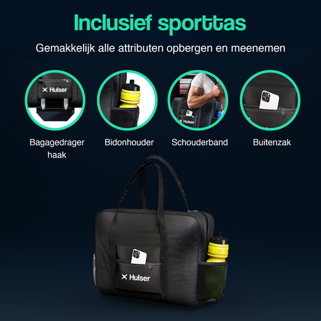 Zwarte Hulsar sporttas met accessoires en draagbare opbergvakken