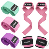 Fitness enkelbanden met lifting straps en weerstandsbanden bundel - Roze