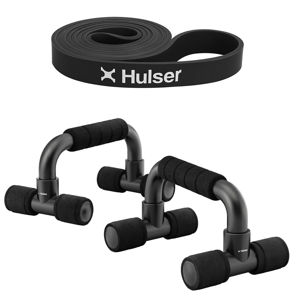 Zwarte Hulser weerstandsband met push-up handgrepen en drievoeten